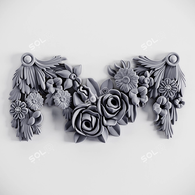 Elegant Plaster Flower Moulding 3D model image 3