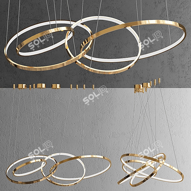 Oracle 4-Ring Gold Chandelier 3D model image 1