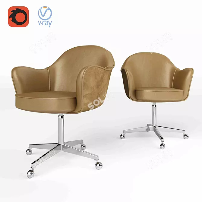 Elegant Saarinen Leather Armchair 3D model image 1