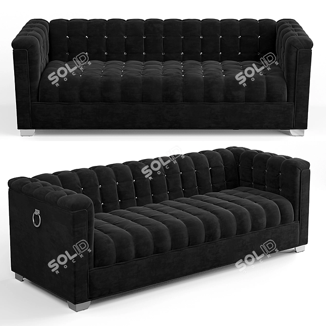 Glam Velvet Sofa with Rhinestone Accents 3D model image 3