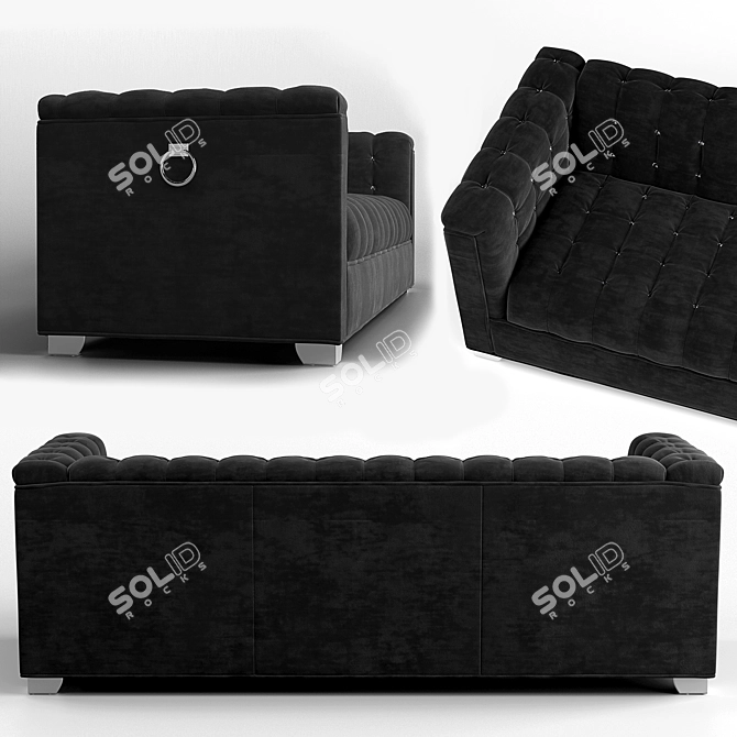 Glam Velvet Sofa with Rhinestone Accents 3D model image 1