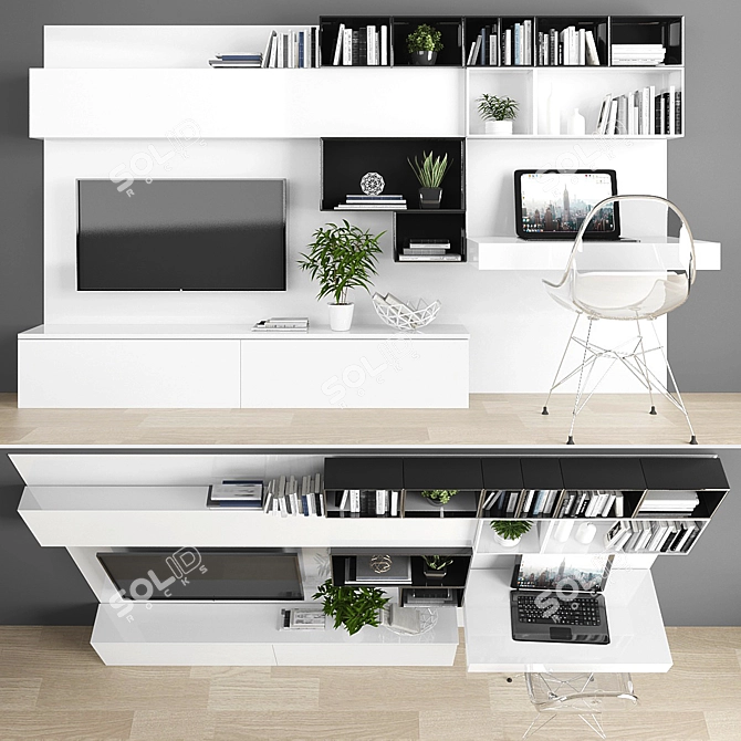  Stylish TV Stand & Workspace 3D model image 1