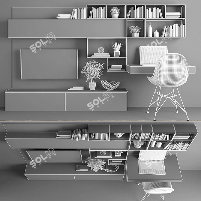  Stylish TV Stand & Workspace 3D model image 3