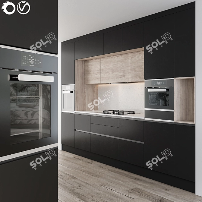 Sleek Black Kitchen Set 3D model image 1