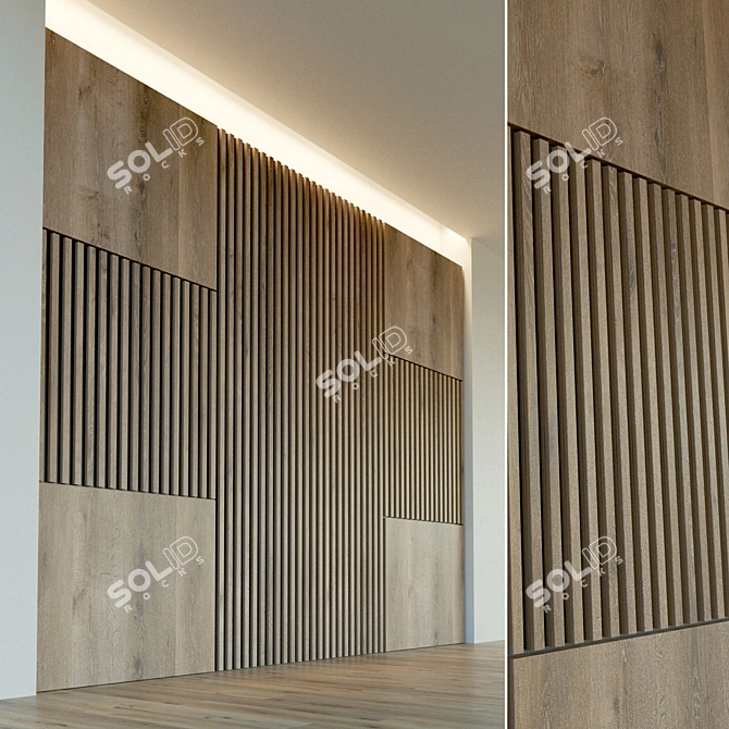 Elegant Wood Wall Panel  High-Resolution Decorative 3D Panel 3D model image 1