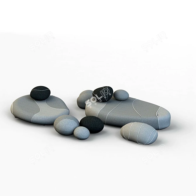 Stone-Styled Floor Cushions 3D model image 2