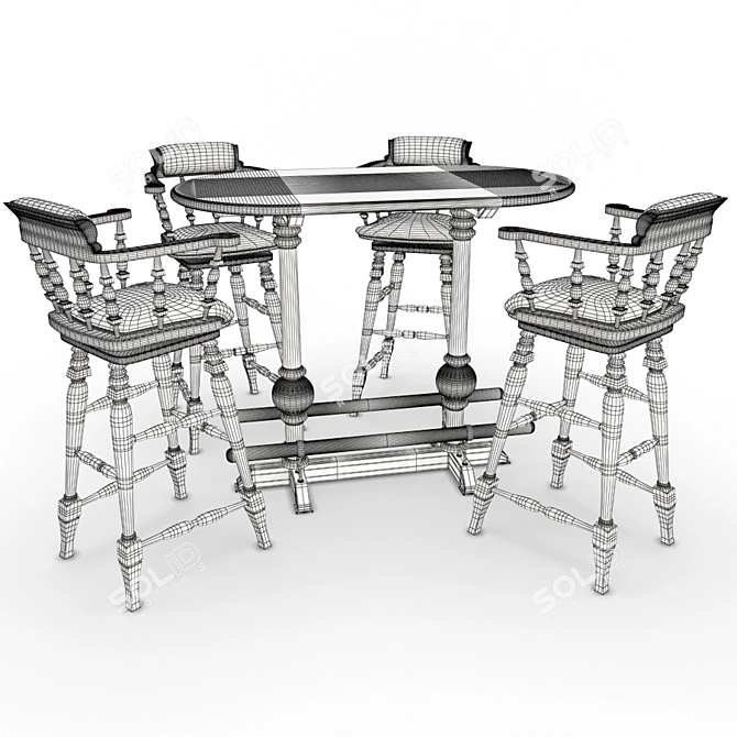 Rustic Wooden Pub Table & Stools 3D model image 2