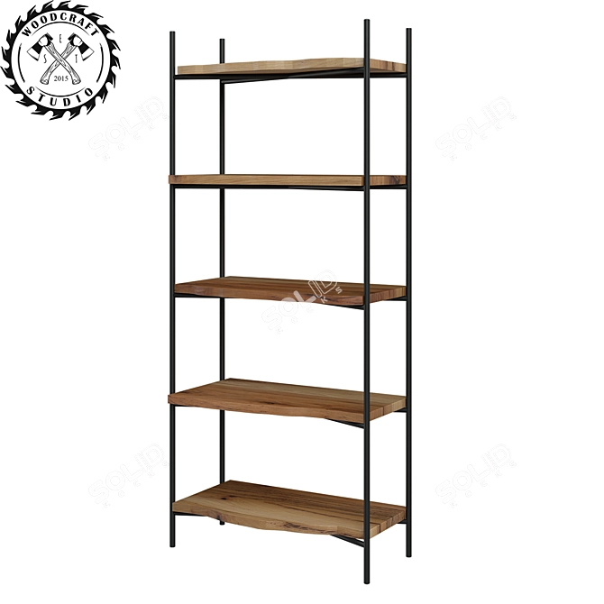 Frank Rustic Wood and Metal Shelving 3D model image 1
