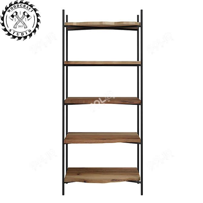 Frank Rustic Wood and Metal Shelving 3D model image 2