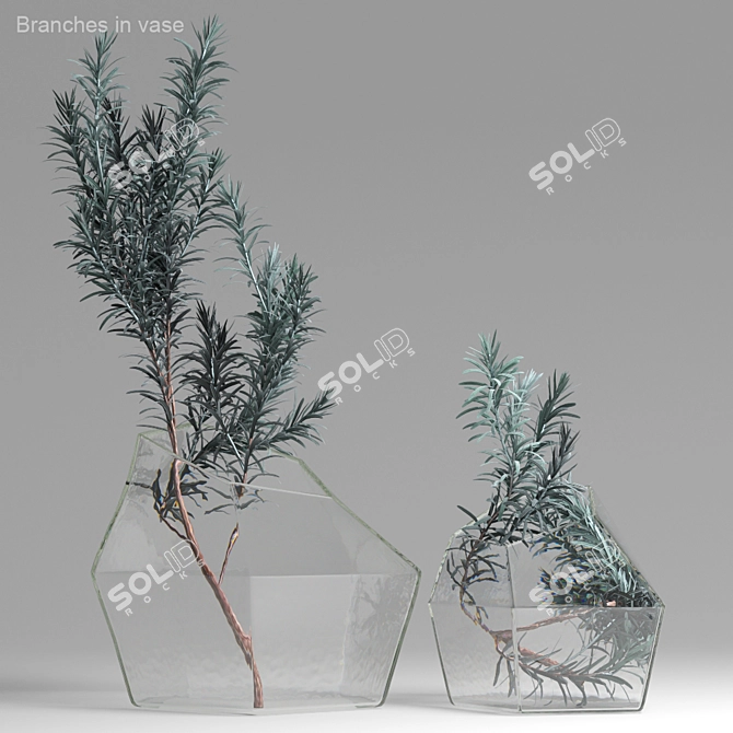 Curry Plant Branches in Vases 3D model image 1