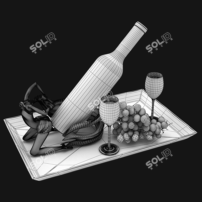 Elegant Red Wine and Grape Sculpture 3D model image 2