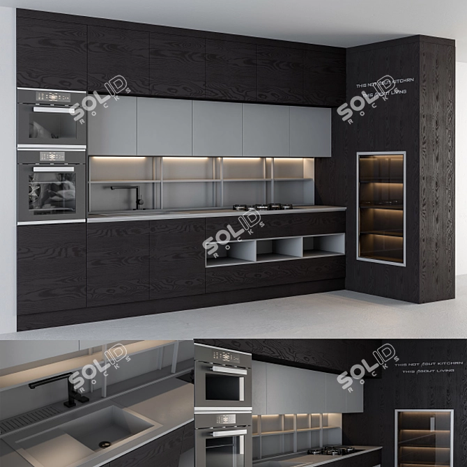 Wood and Gray Modern Kitchen 3D model image 1