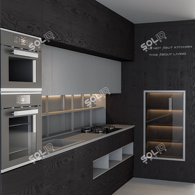 Wood and Gray Modern Kitchen 3D model image 2