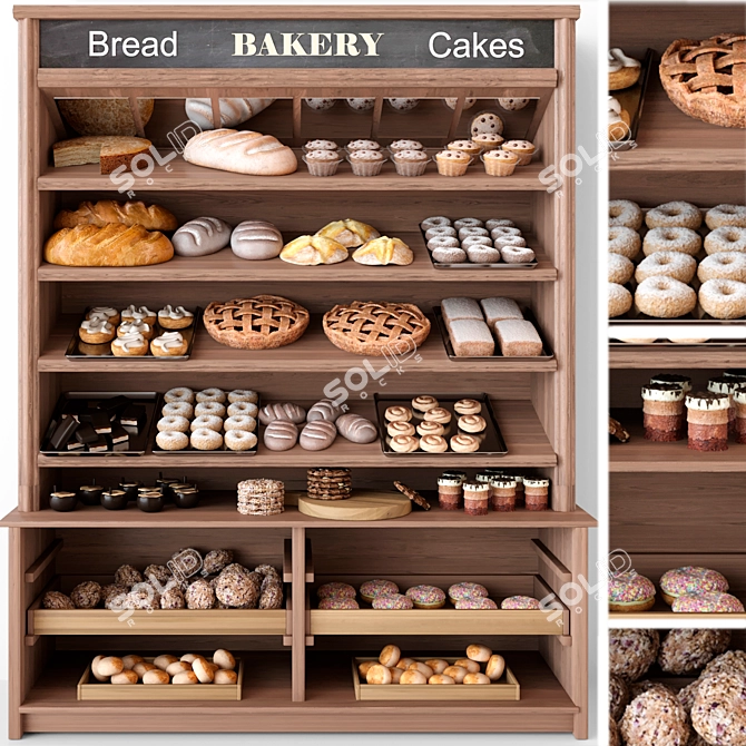 Bakery Delights: Bread, Pie, Croissant 3D model image 1