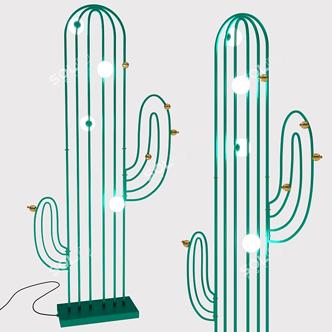 Cactus Floor Lamp - Modern, Metal & Plastic, Green Frame 3D model image 1