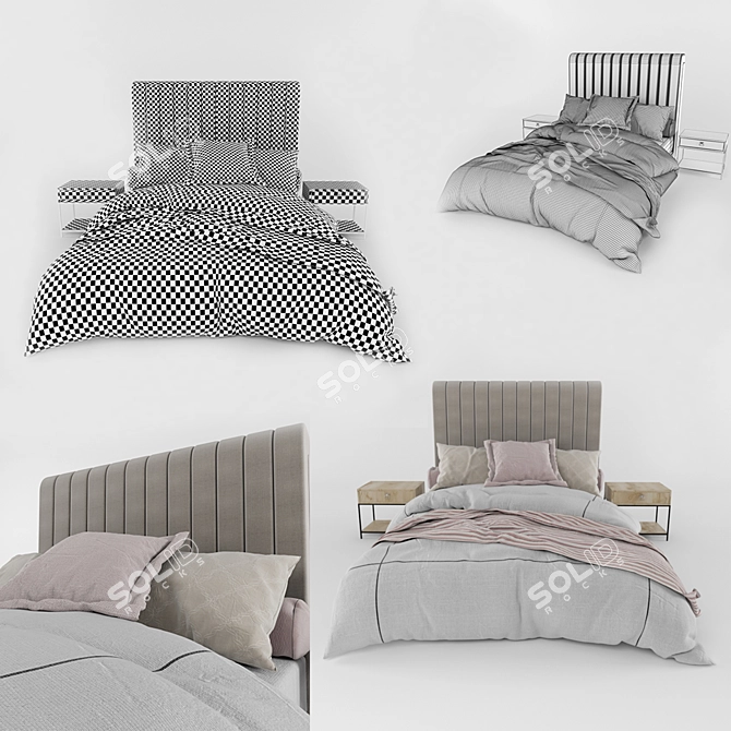 Modern Double Bed 3D model image 2