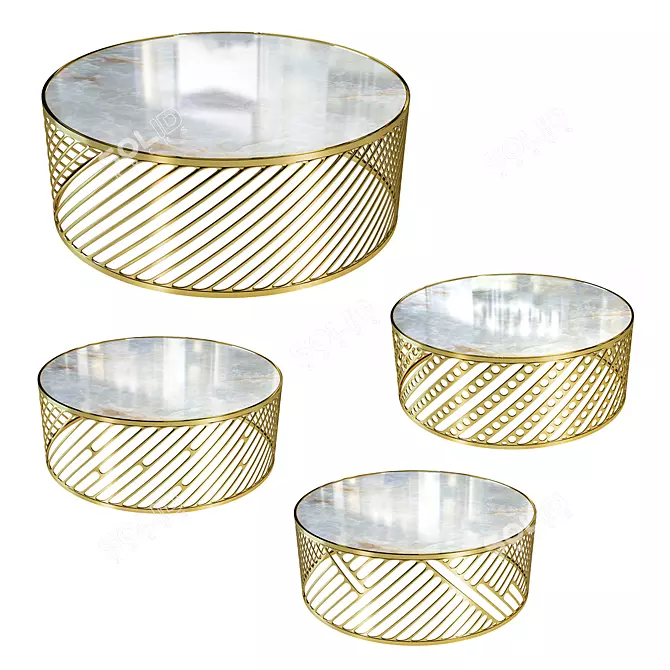 Modern Gold Pattern Table Set 3D model image 1