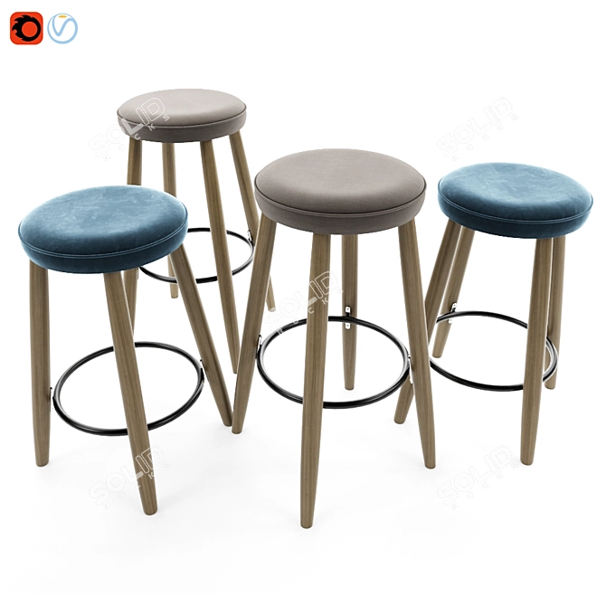 Modern Danish Design Bar Stool 3D model image 2