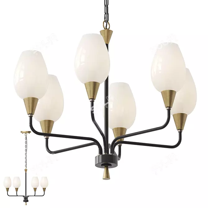 Elegant Milk Glass Chandelier 3D model image 1