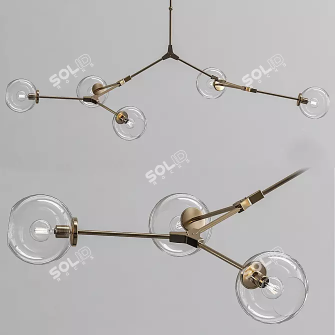 Glass Bubble Branching Chandelier 3D model image 1