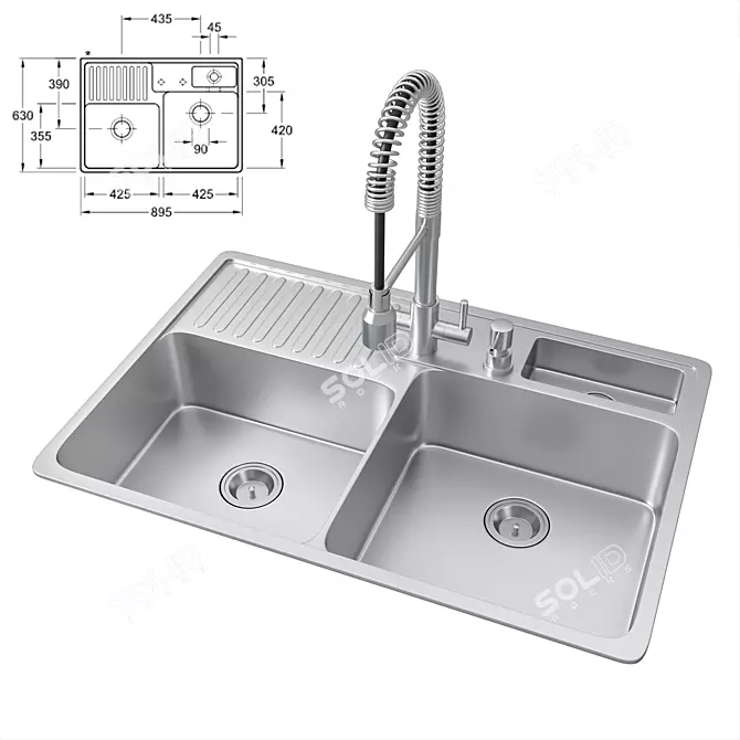 Sleek Natura Sink & Elegant Lux Mixer 3D model image 1