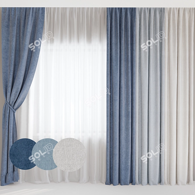 Mid-Poly Curtains: 91,435 Polys, 92,875 Verts 3D model image 1