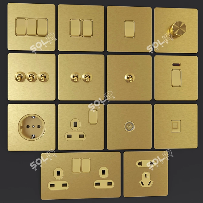 Title: Golden Brushed Steel Switches 3D model image 1