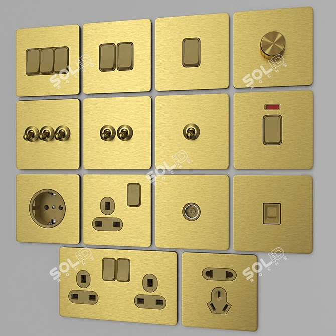 Title: Golden Brushed Steel Switches 3D model image 2