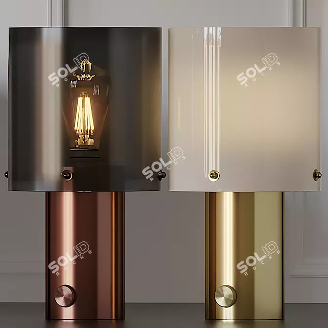 Elegant Brass and Opal Glass Table Lamp 3D model image 1