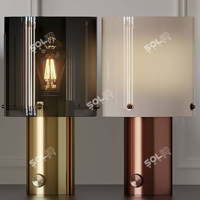 Elegant Brass and Opal Glass Table Lamp 3D model image 2