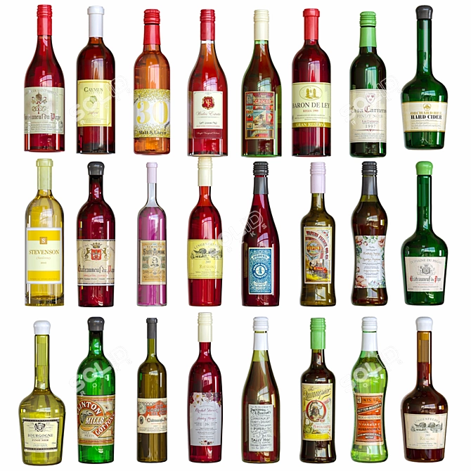 Premium Wine Bottle Set: 24 Unique Designs 3D model image 1
