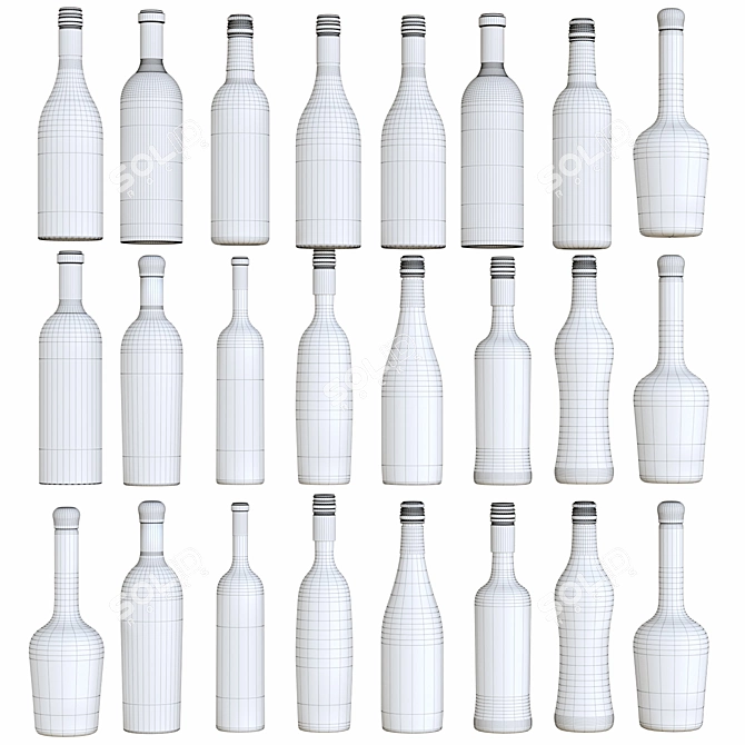 Premium Wine Bottle Set: 24 Unique Designs 3D model image 2
