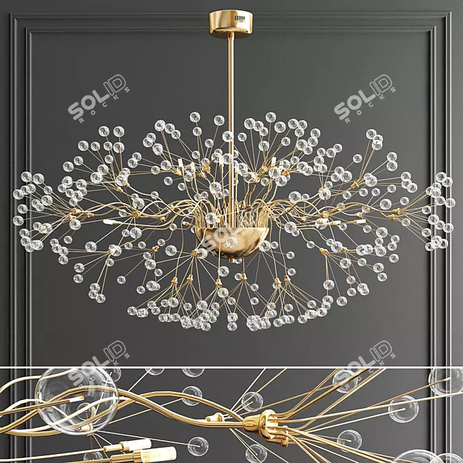 Golden Glass Branch Chandelier 3D model image 1