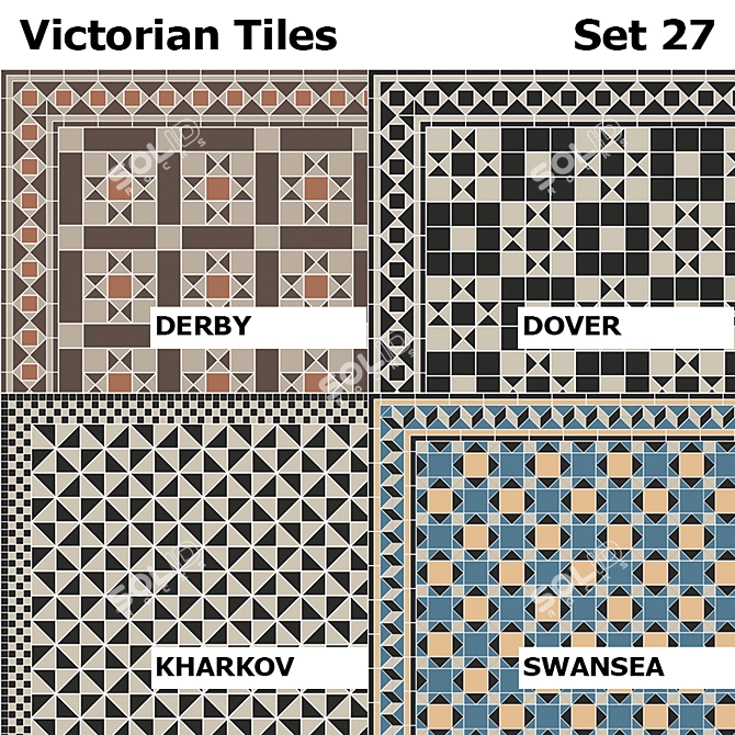 Elegant Victorian Tile Set - Topcer 3D model image 1