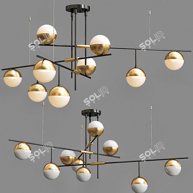 Modern Brass and White Chandelier 3D model image 1