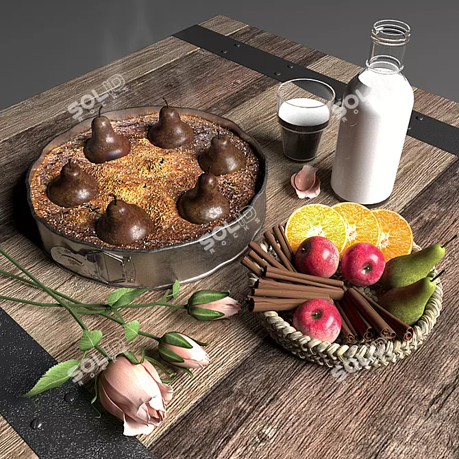 Pear-filled Baking Dish: Loft-Styled Cake with Fruits 3D model image 1