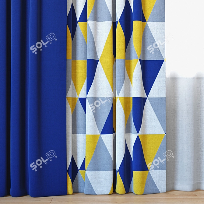 Neat Triangle Printed Curtains with Tulle 3D model image 2