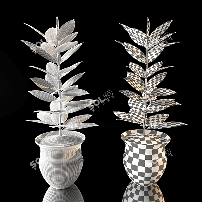 Rustic Ficus Plant in Iron Vase 3D model image 3