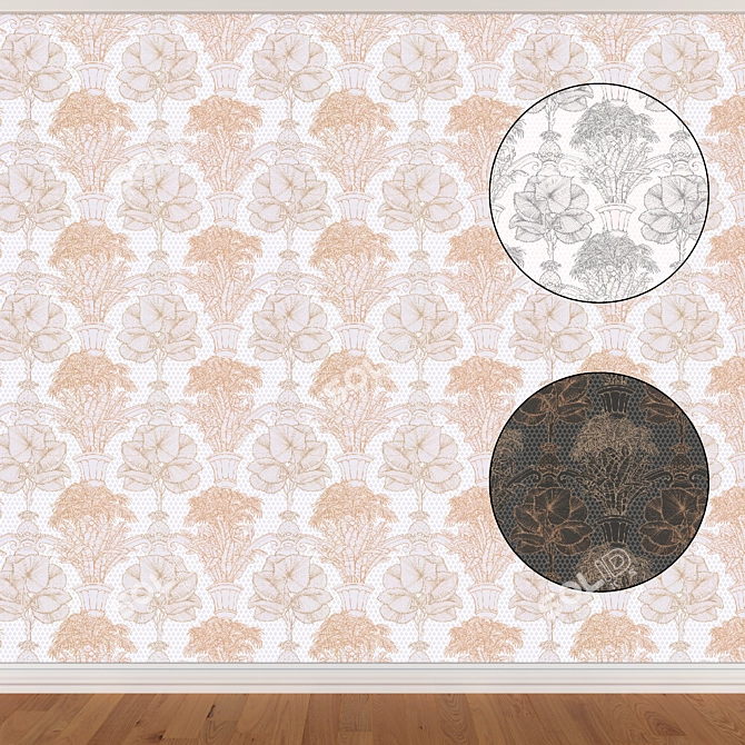 Title: Seamless Wallpaper Set - 3 Colors 3D model image 1