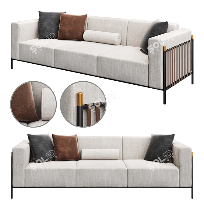 Modern Three-Seater Sofa 3D model image 1