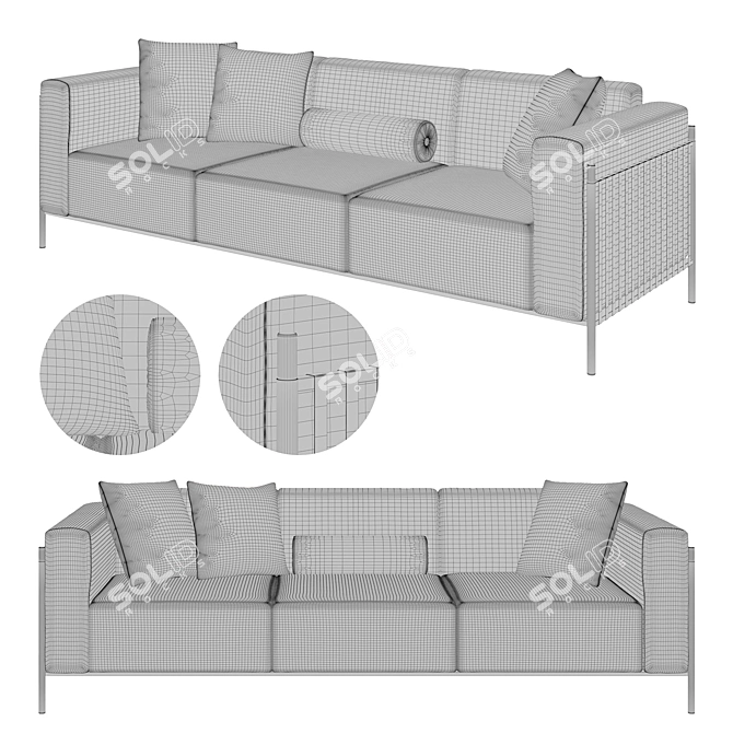 Modern Three-Seater Sofa 3D model image 2