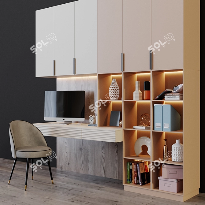 Modern Workstation Desk 3D model image 2