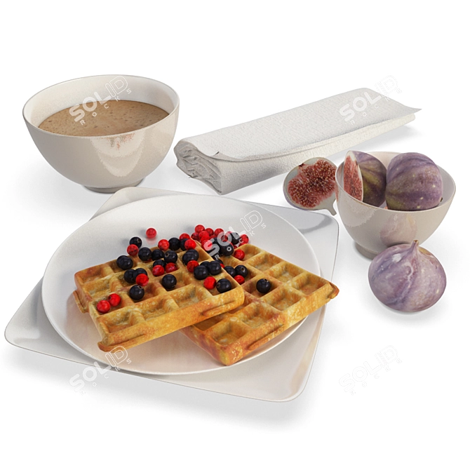 Delicious 3D Breakfast Waffles 3D model image 1