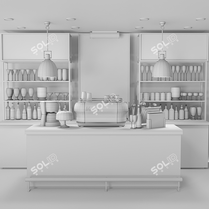 Sophisticated Pub Design: Bar Counter, Marble, Lamp, Glass, Coffee Machine 3D model image 2