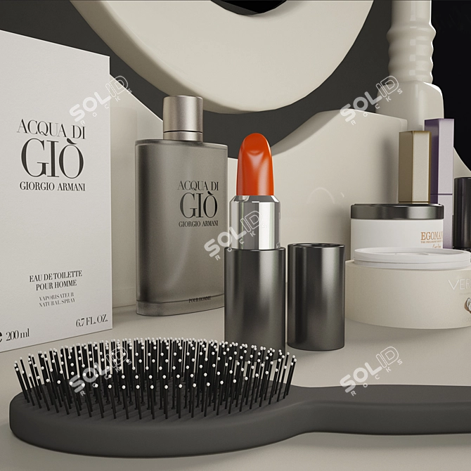 Glam Vanity Set: Table, Mirror & Puff 3D model image 2