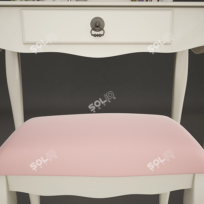 Glam Vanity Set: Table, Mirror & Puff 3D model image 3