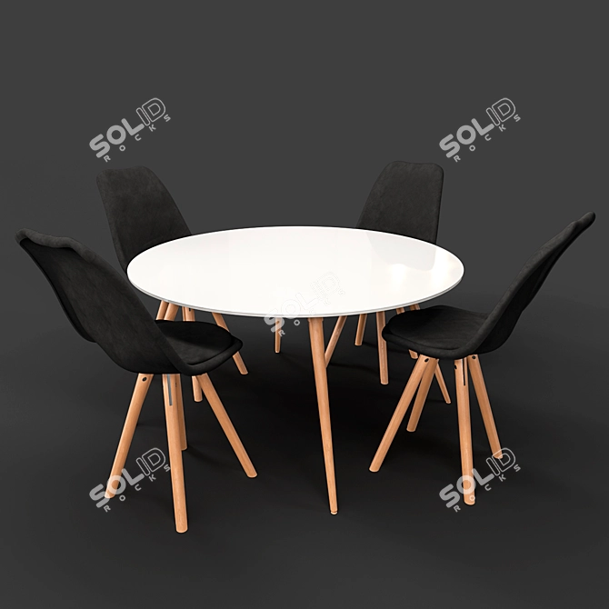 Modern BOVIO Dining Set with Black DAKOTA Chairs 3D model image 1