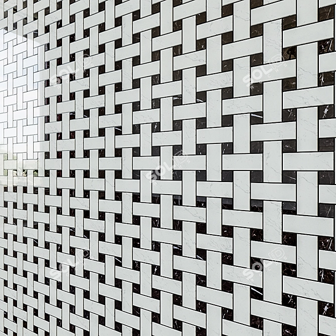 Marvel Stone Basketweave Cold Lappato: Elegant Mosaic Flooring 3D model image 1