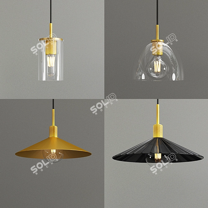  Industrial Brass Pendant Lamp 3D model image 1