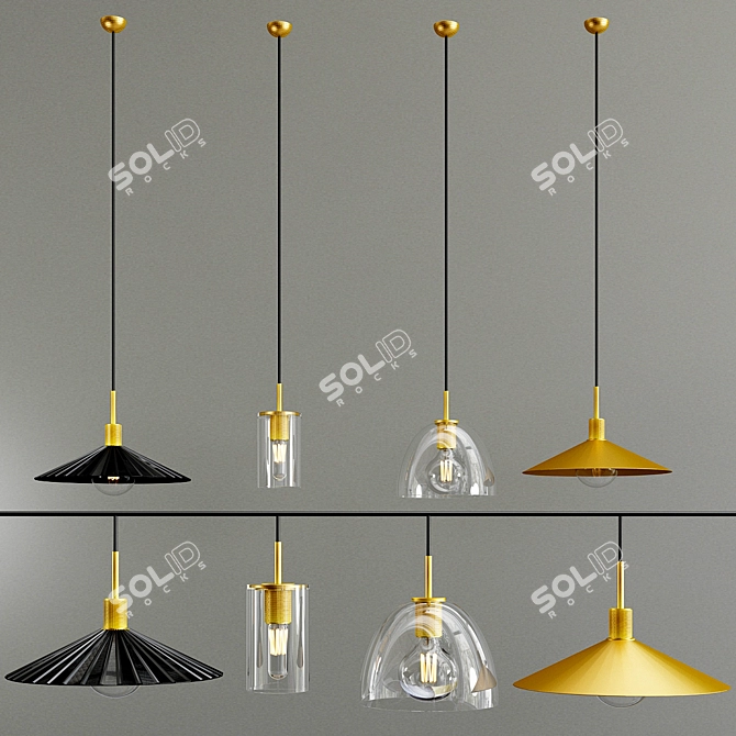  Industrial Brass Pendant Lamp 3D model image 2